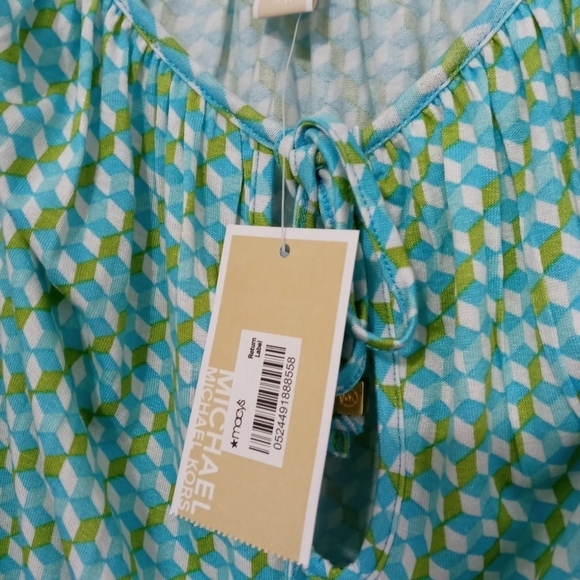 Michael Kors Cold Shoulder Geometric Pattern Blouse with Keyhole Closure - Picture 4 of 9